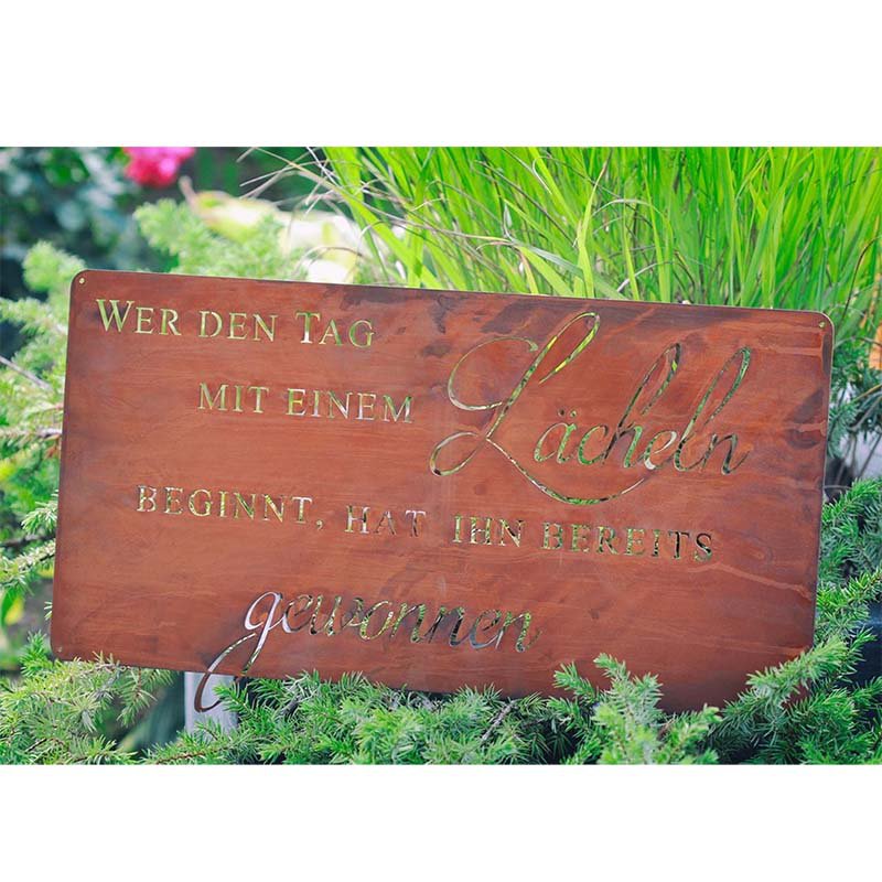 Rostschild "Lächeln" mit einer Lebensweisheit | Spruchtafel Edelrost | 25 cm x 49,5 cm